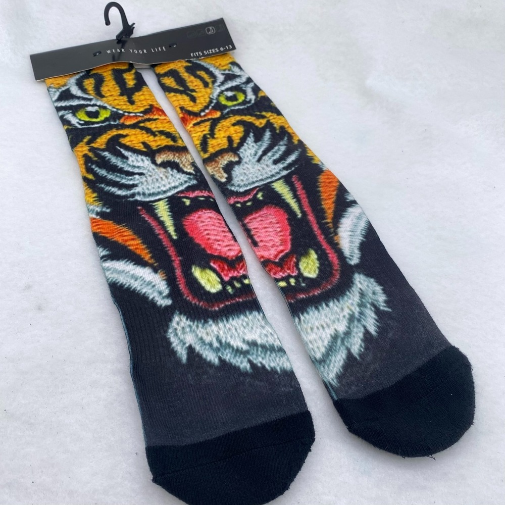 Wear Your Life Mens Black Tiger Lion Socks One Pair Size 6-13